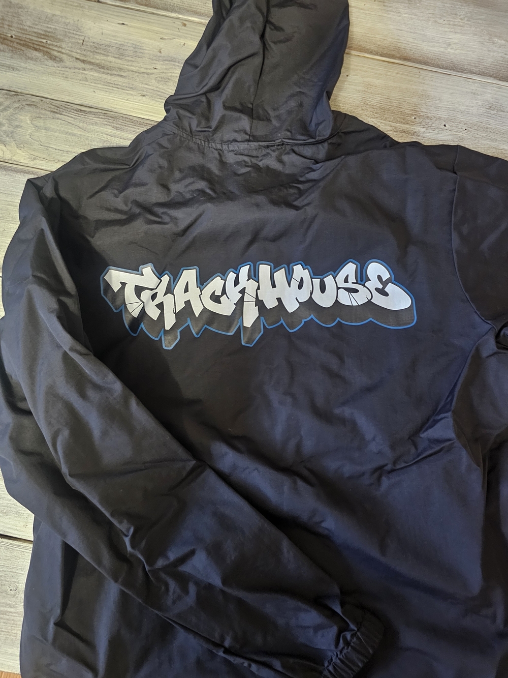 Black Graphic Hoodie Jacket with 'TEACHHOUSE' Back Print